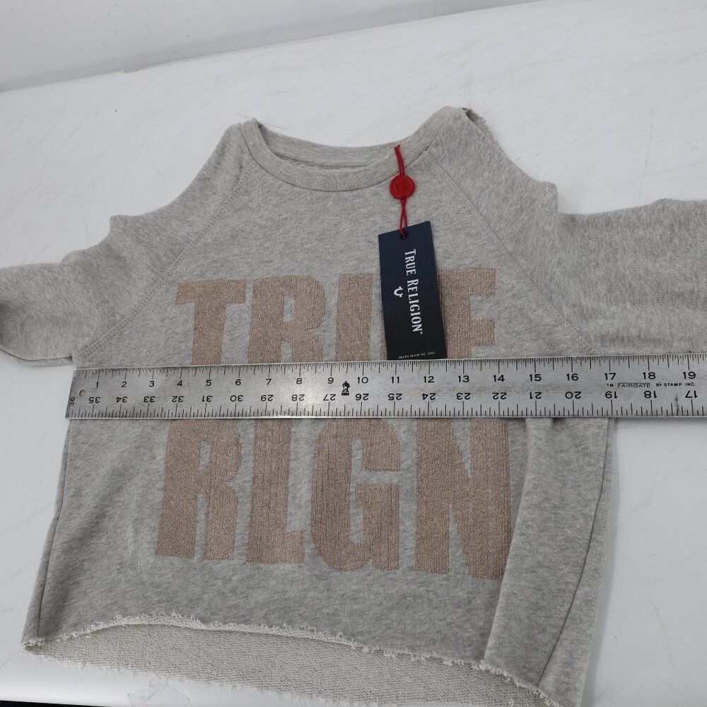 NWT True religion Sweatshirt Womens XS gray Cold Shoulder Sweatshirt embellished - Picture 12 of 13